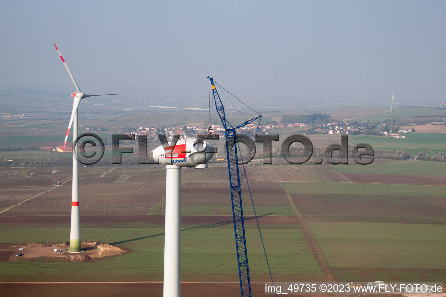 Gabsheim, Windkraftanlagenbaustelle im Bundesland Rheinland-Pfalz, Deutschland von oben gesehen