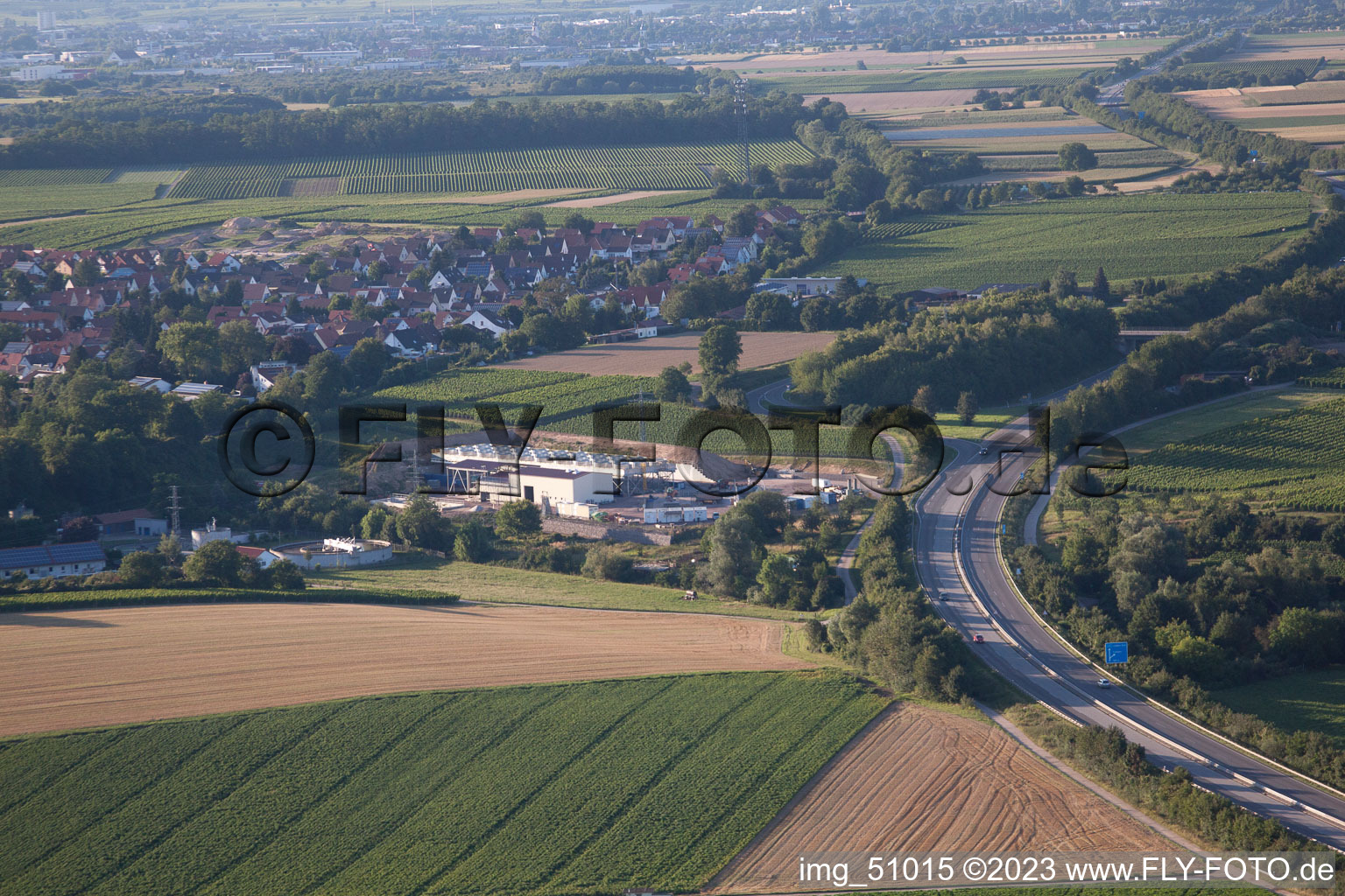 Luftbild von Geothermieanlage der Pfalzwerke geofuture GmbH bei Insheim an der A65 im Bundesland Rheinland-Pfalz, Deutschland