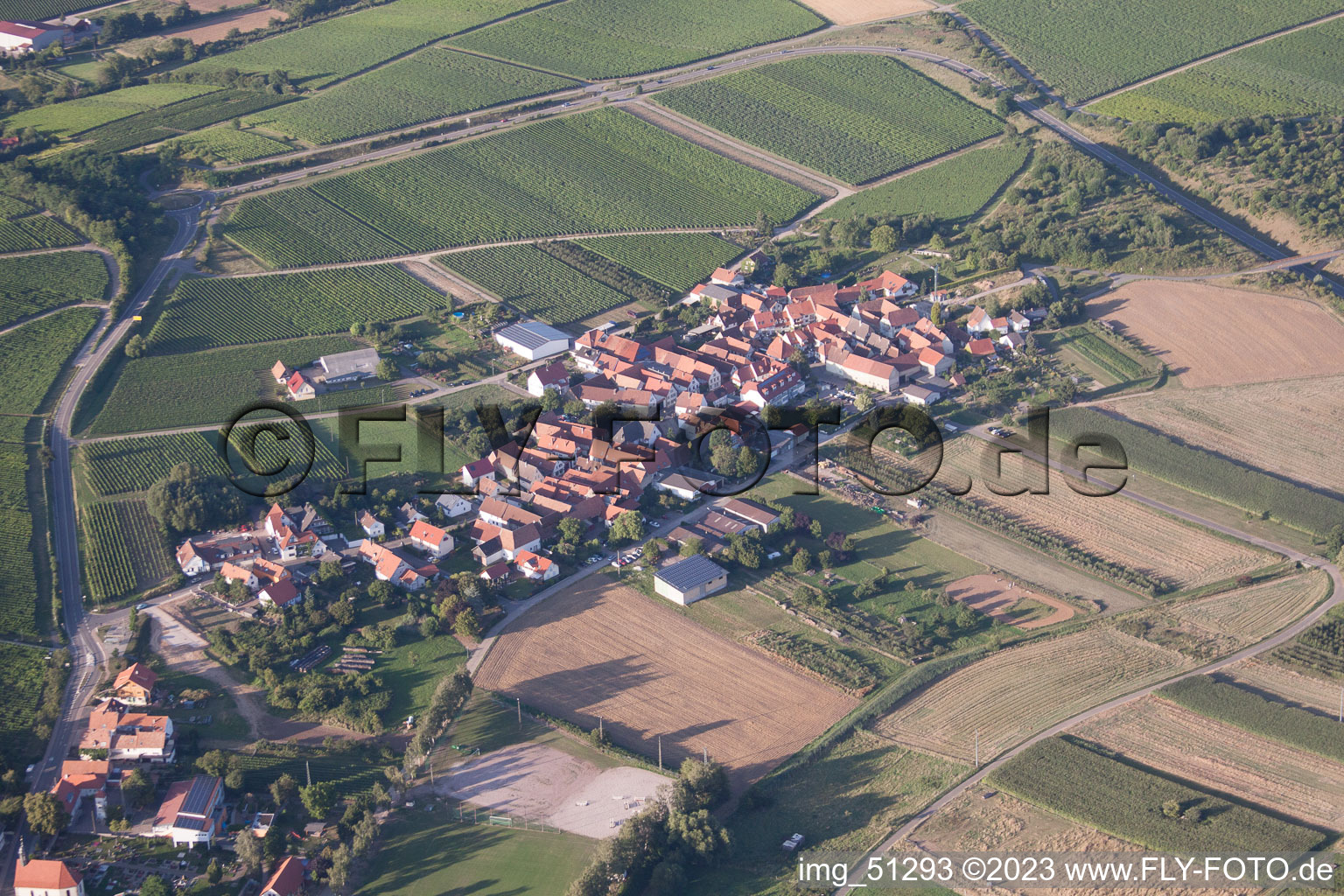 Ortsteil Oberhofen in Pleisweiler-Oberhofen im Bundesland Rheinland-Pfalz, Deutschland von einer Drohne aus