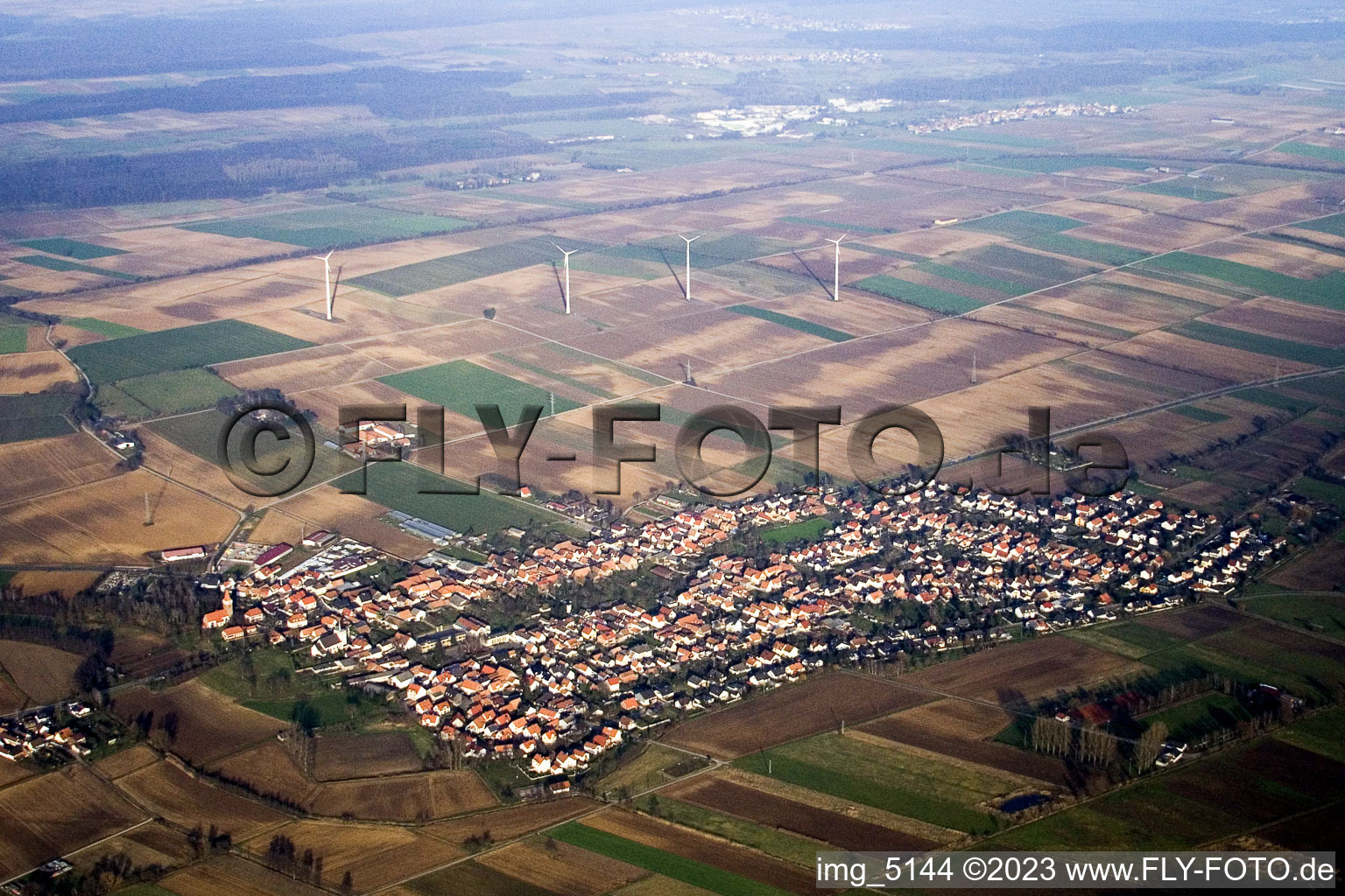 Minfeld von Süden im Bundesland Rheinland-Pfalz, Deutschland aus der Luft