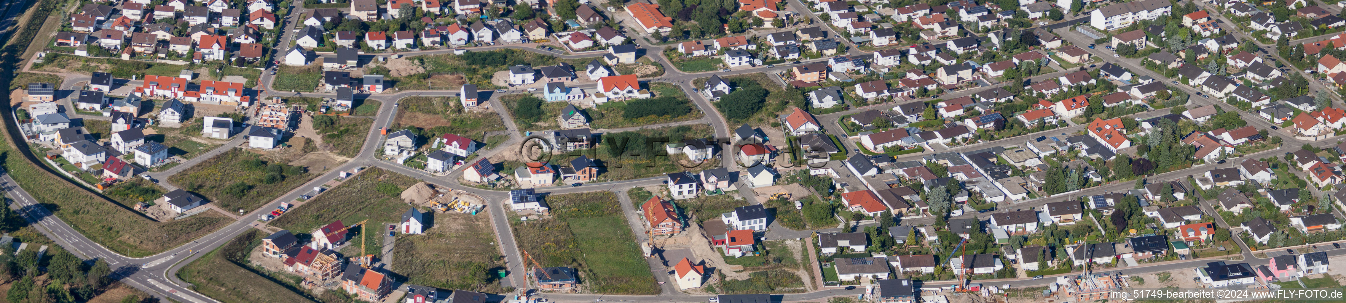 Luftbild von Panorama Perspektive Baustellen zum Neubau- Wohngebiet einer Einfamilienhaus- Siedlung West in Jockgrim im Bundesland Rheinland-Pfalz, Deutschland