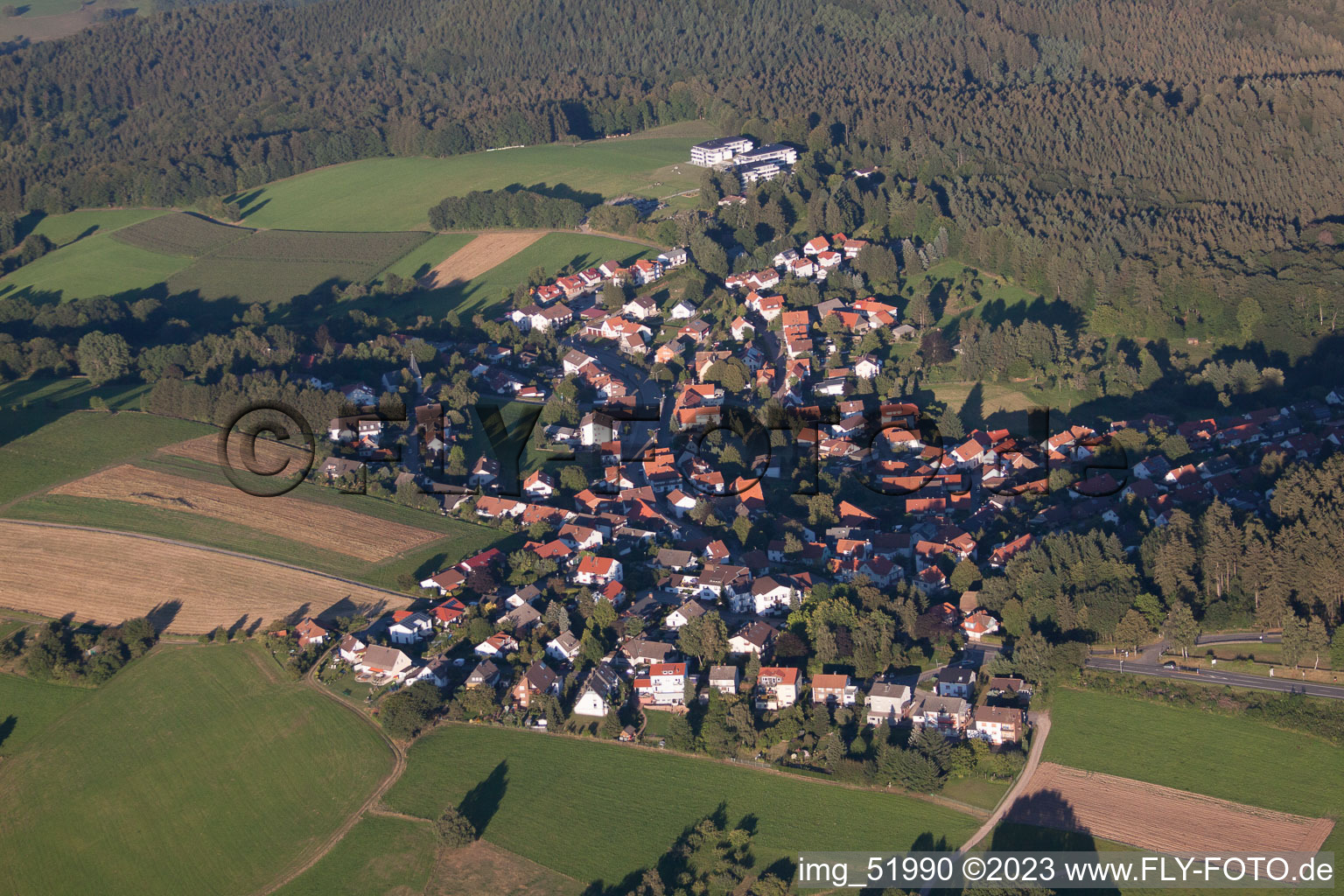 Luftbild von Siedelsbrunn im Bundesland Hessen, Deutschland