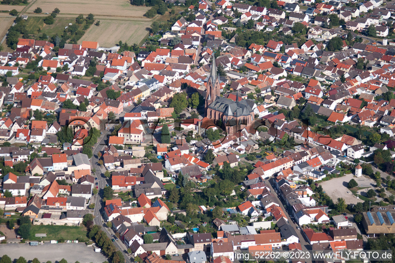 Drohnenaufname von Ortsteil Rheinsheim in Philippsburg im Bundesland Baden-Württemberg, Deutschland