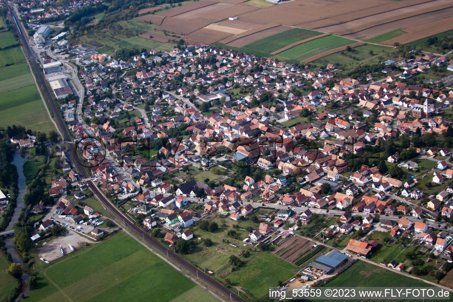 Luftbild von Schwindratzheim im Bundesland Bas-Rhin, Frankreich