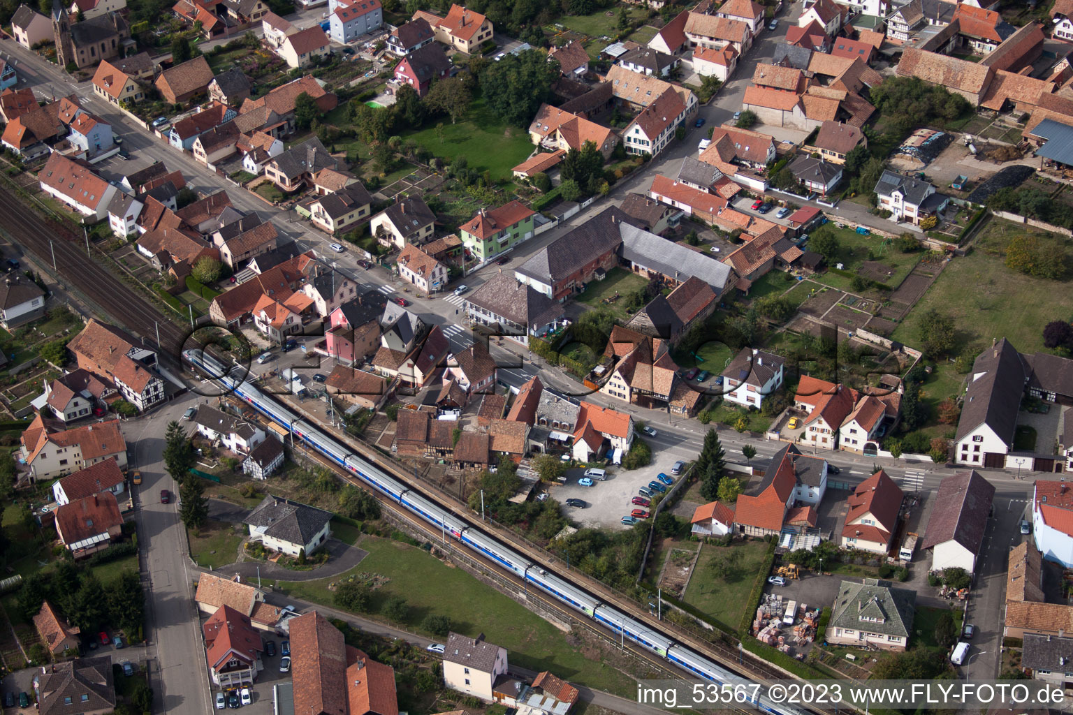 Luftaufnahme von Schwindratzheim im Bundesland Bas-Rhin, Frankreich