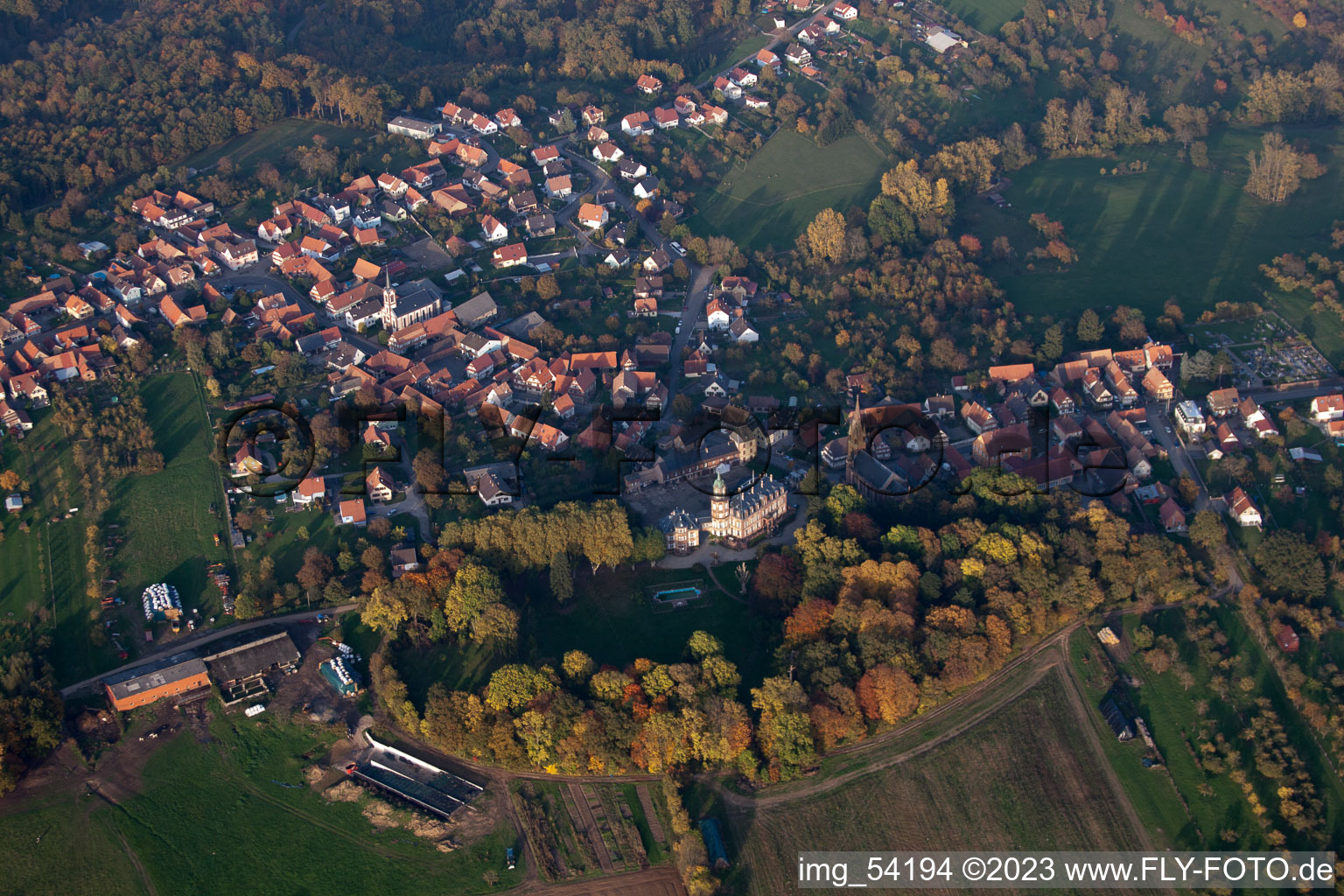 Luftbild von Gœrsdorf im Bundesland Bas-Rhin, Frankreich