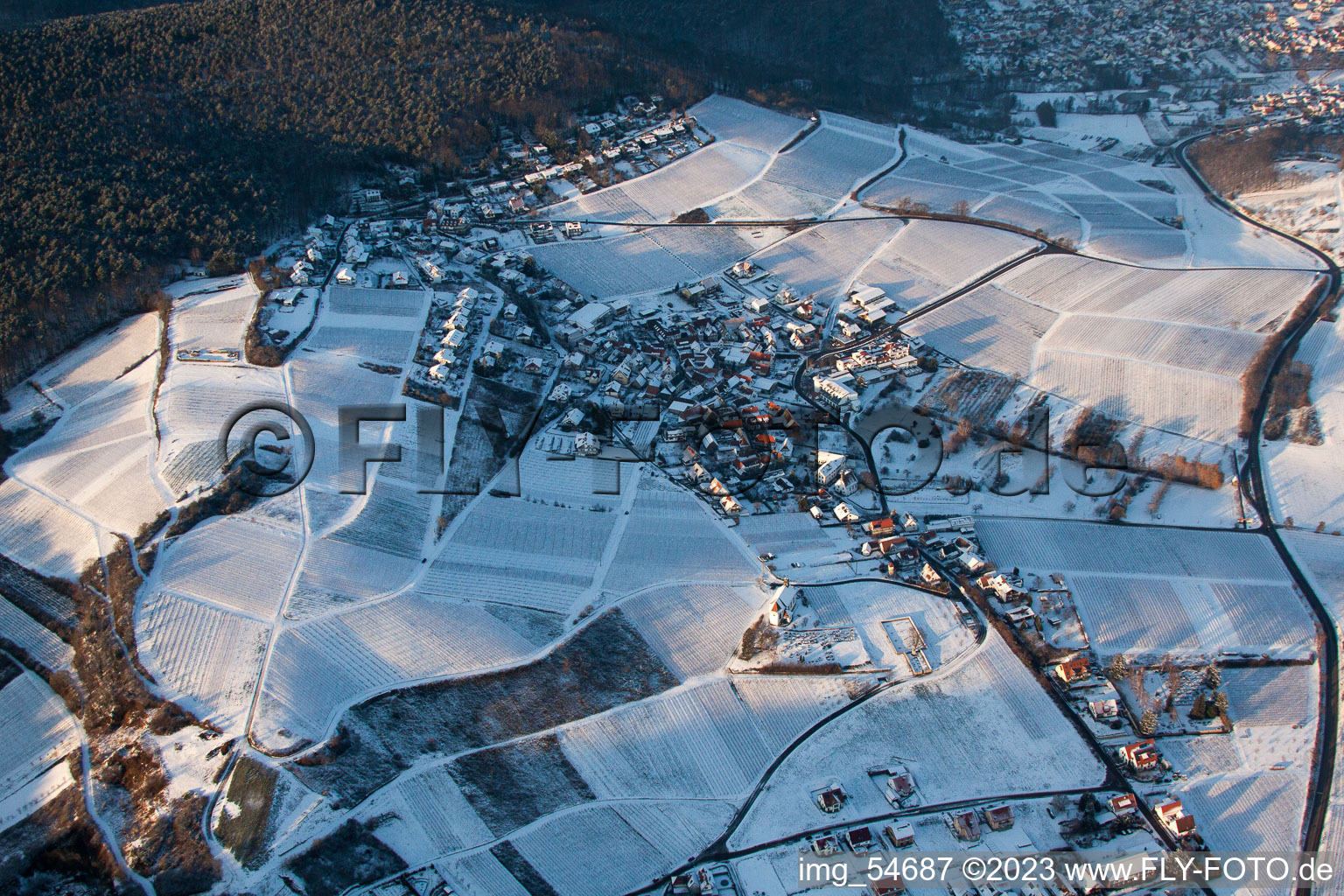 Luftaufnahme von Im Winter im Ortsteil Gleiszellen in Gleiszellen-Gleishorbach im Bundesland Rheinland-Pfalz, Deutschland