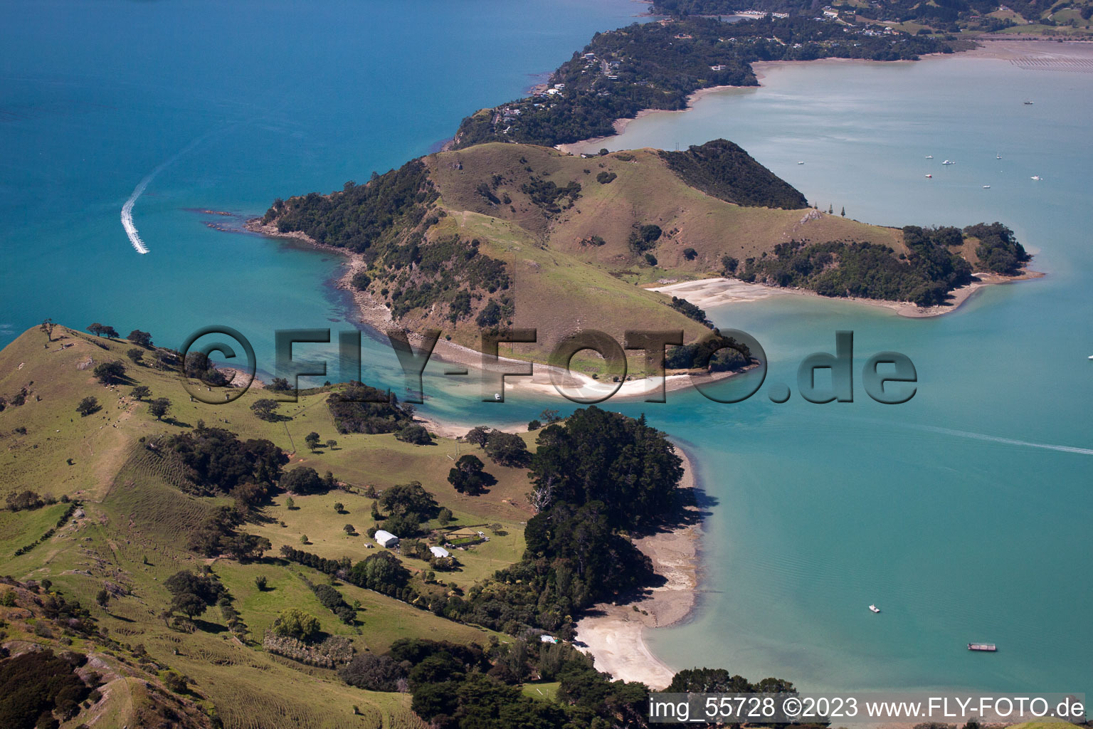 Coromandel im Bundesland Waikato, Neuseeland aus der Luft betrachtet