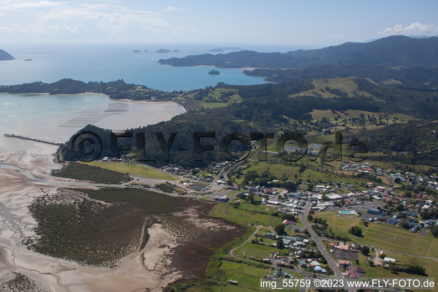 Coromandel im Bundesland Waikato, Neuseeland von oben gesehen