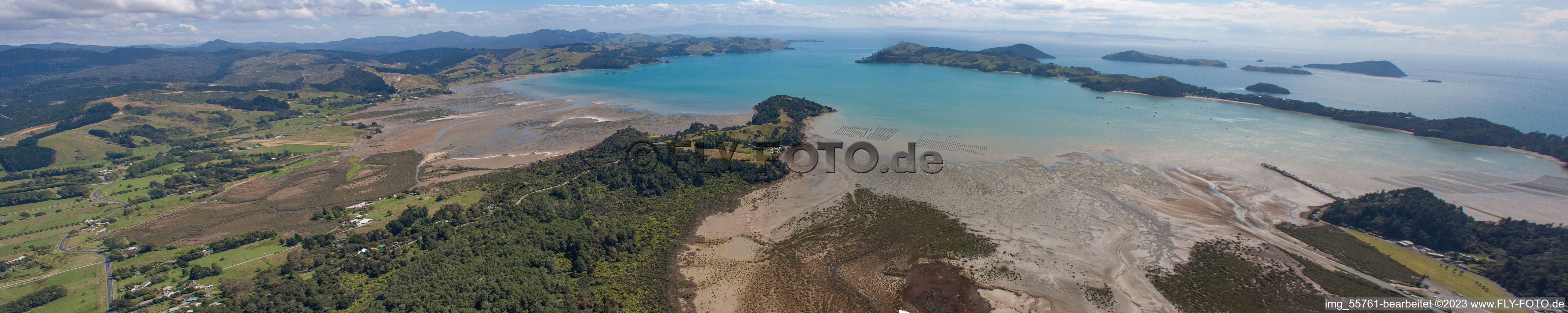 Schrägluftbild von Panorama in Coromandel im Bundesland Waikato, Neuseeland
