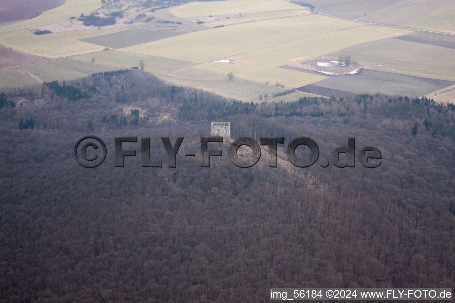 Luftbild von Mauerreste der ehemaligen Burganlage Burgruine Straufhain in Straufhain im Bundesland Thüringen, Deutschland