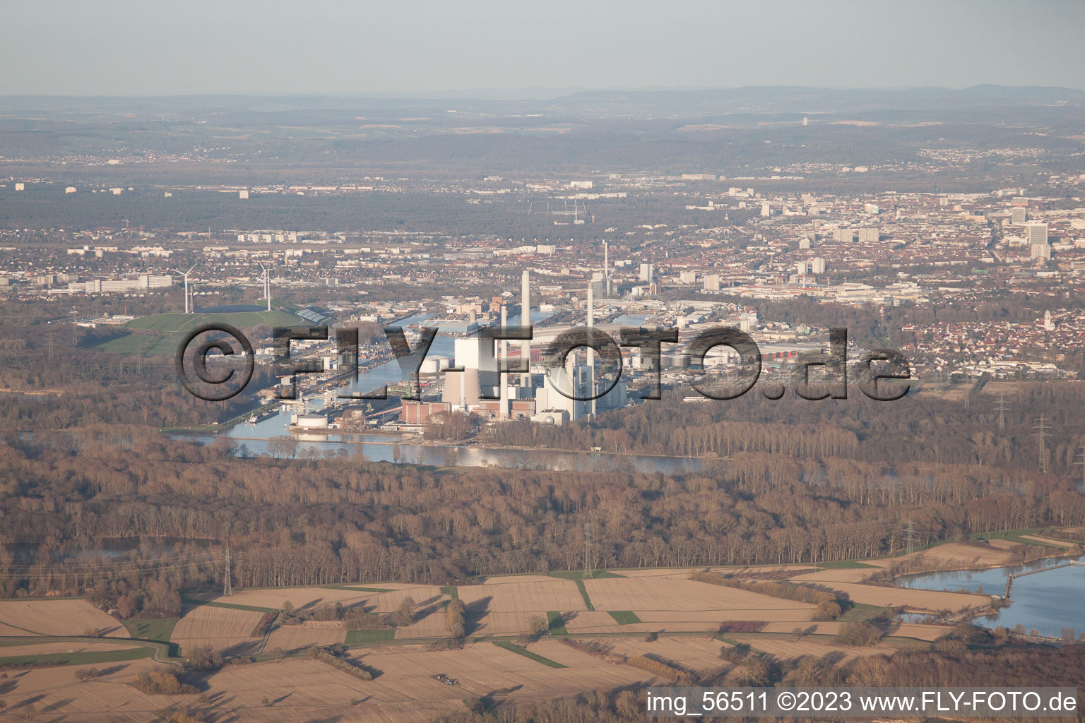 Luftbild von ENBW im Ortsteil Rheinhafen in Karlsruhe im Bundesland Baden-Württemberg, Deutschland