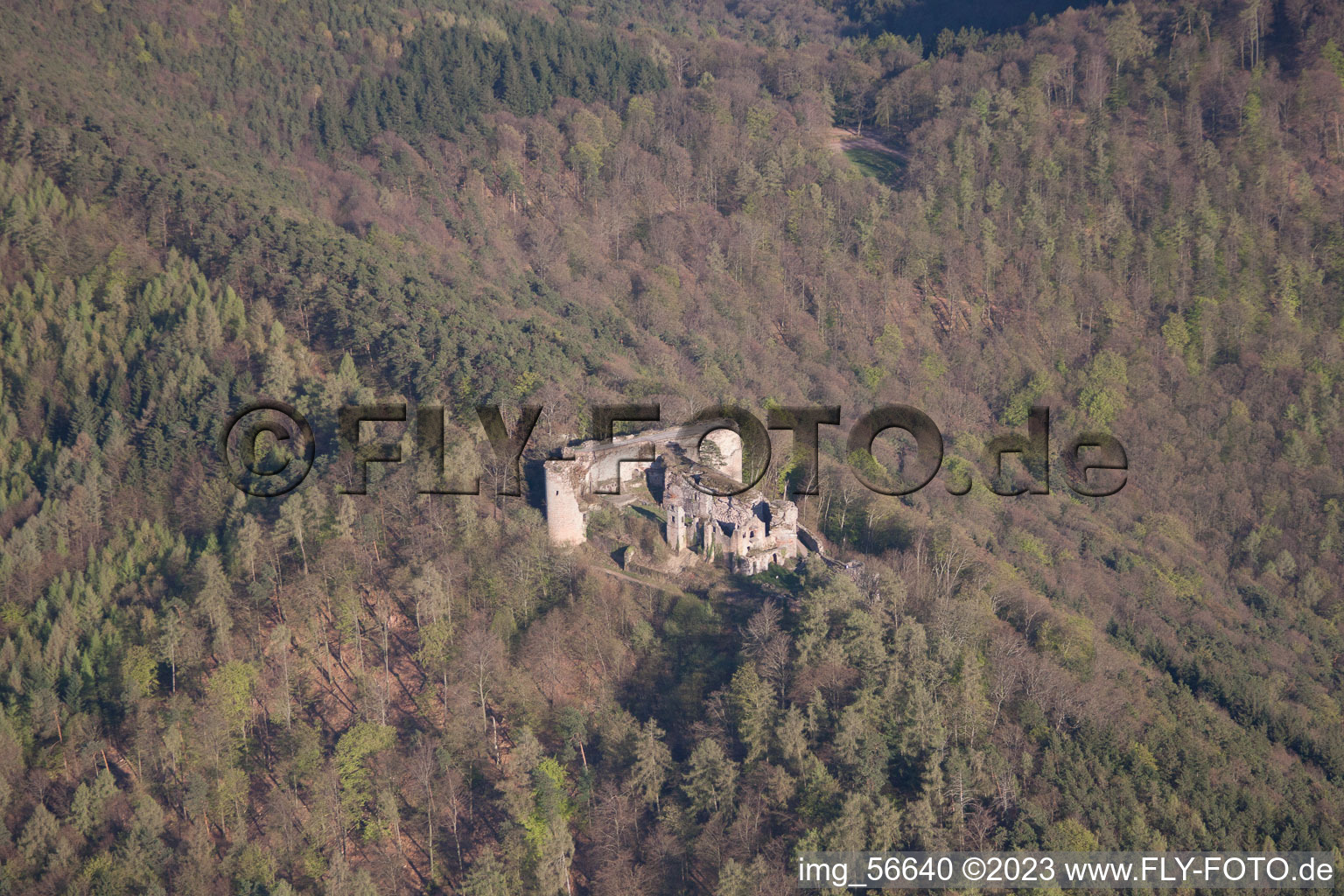 Dernbach, Burg Neuscharfeneck im Bundesland Rheinland-Pfalz, Deutschland aus der Vogelperspektive