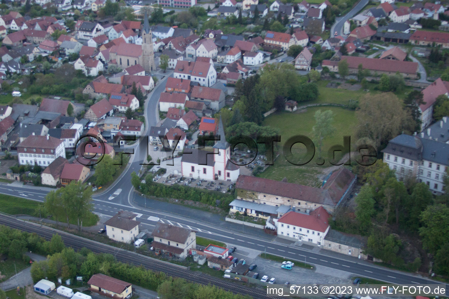 Drohnenbild von Obertheres im Bundesland Bayern, Deutschland