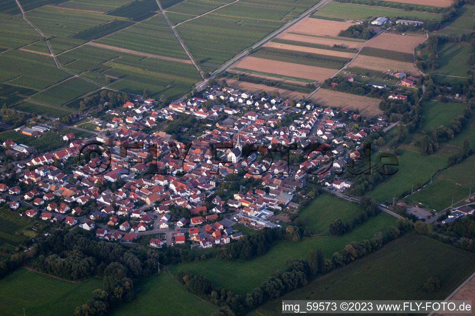 Venningen im Bundesland Rheinland-Pfalz, Deutschland aus der Drohnenperspektive