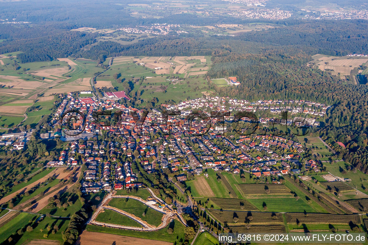 Luftaufnahme von Dorf - Ansicht in Stupferich in Karlsruhe im Bundesland Baden-Württemberg, Deutschland