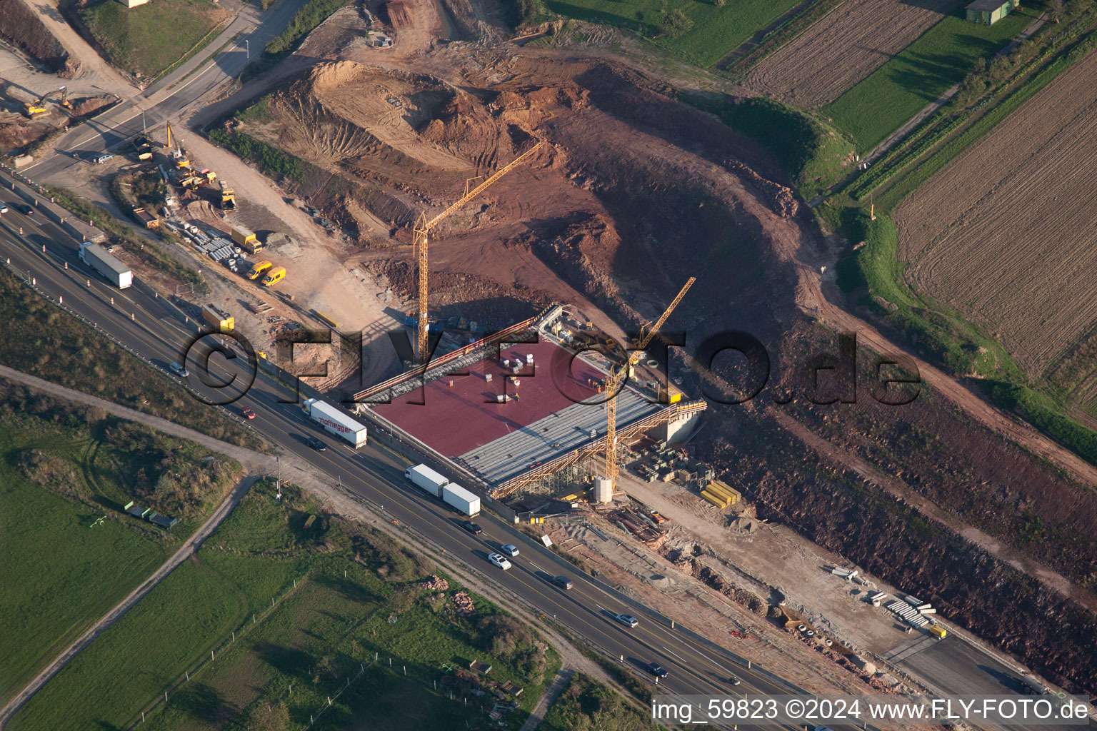 Mutschelbach, Baustelle A8 im Ortsteil Untermutschelbach in Karlsbad im Bundesland Baden-Württemberg, Deutschland