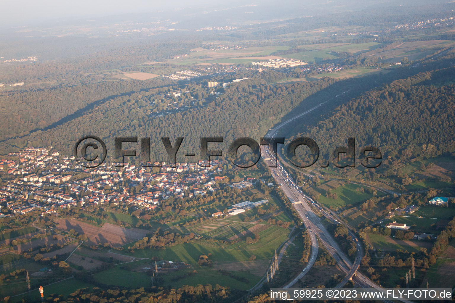 Luftbild von Wolfartsweier, Autobahn A6 in Karlsruhe im Bundesland Baden-Württemberg, Deutschland