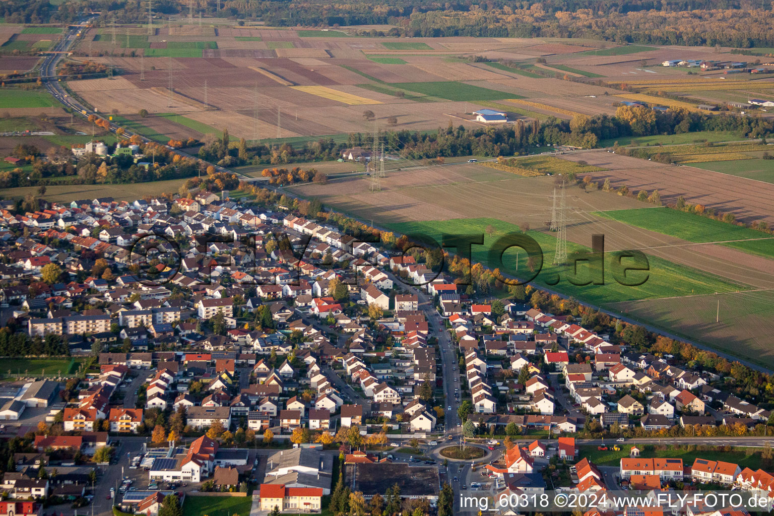 Drohnenbild von Rülzheim im Bundesland Rheinland-Pfalz, Deutschland