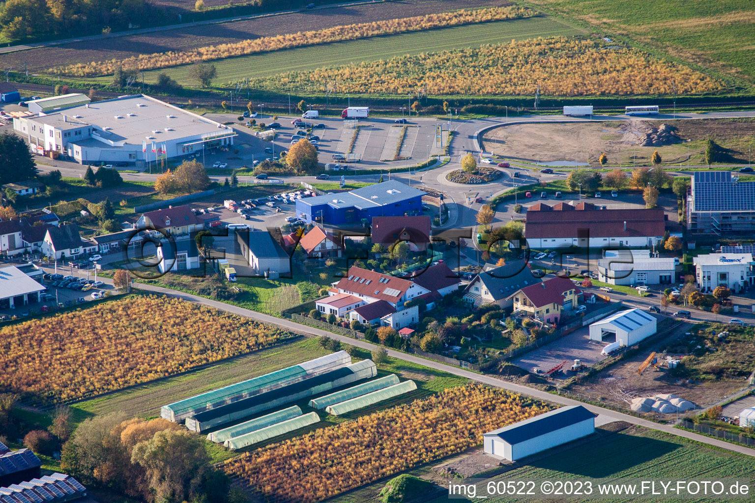 Schrägluftbild von Rülzheim-N, Industriegebiet im Bundesland Rheinland-Pfalz, Deutschland