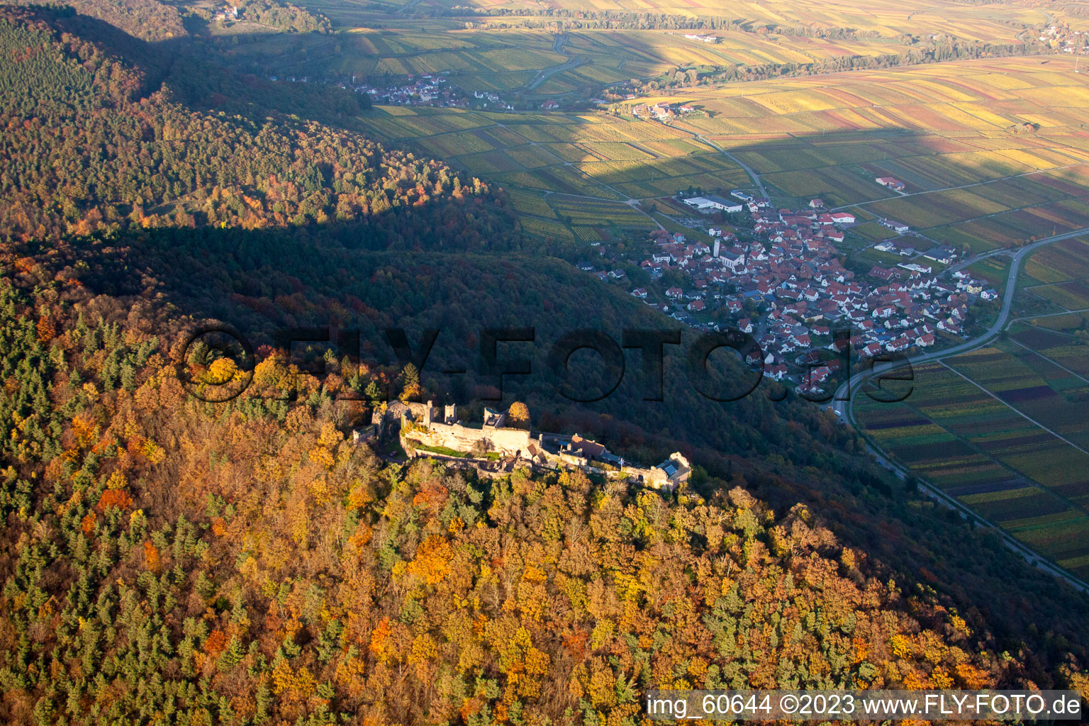 Eschbach, Madenburg im Bundesland Rheinland-Pfalz, Deutschland von einer Drohne aus