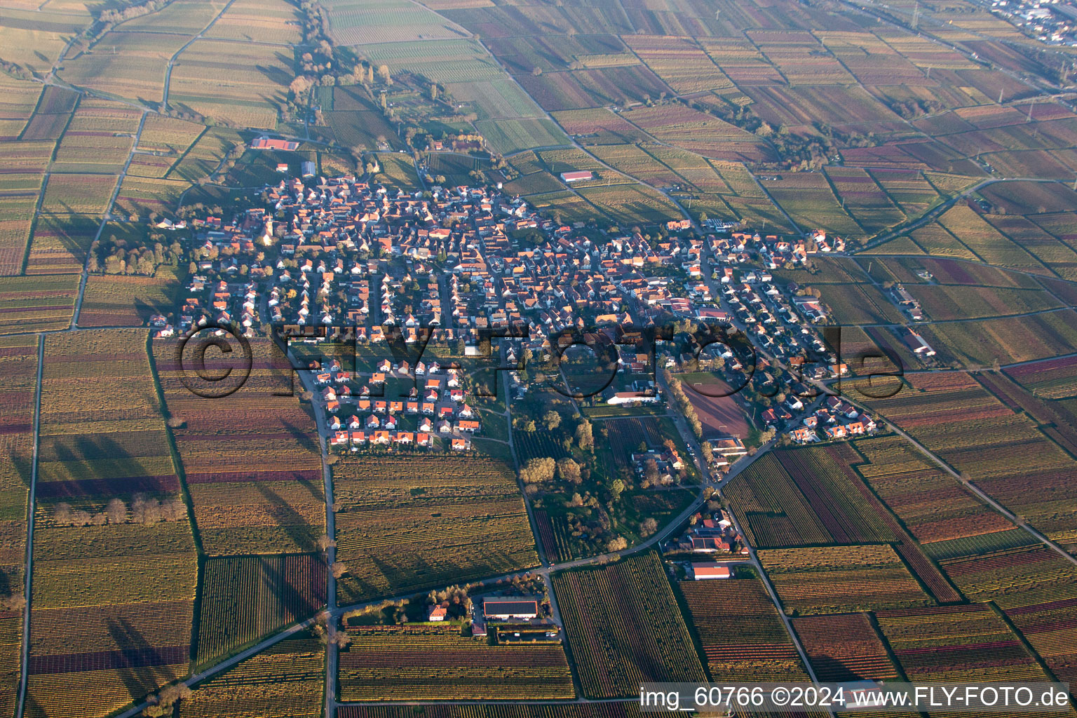 Luftbild von Ortsansicht der Straßen und Häuser der Wohngebiete im Ortsteil Nußdorf in Landau in der Pfalz im Bundesland Rheinland-Pfalz, Deutschland