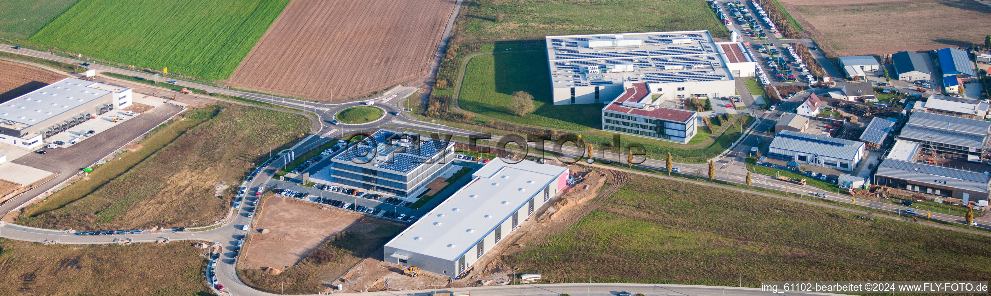 Drohnenbild von Rülzheim-N, Industriegebiet im Bundesland Rheinland-Pfalz, Deutschland