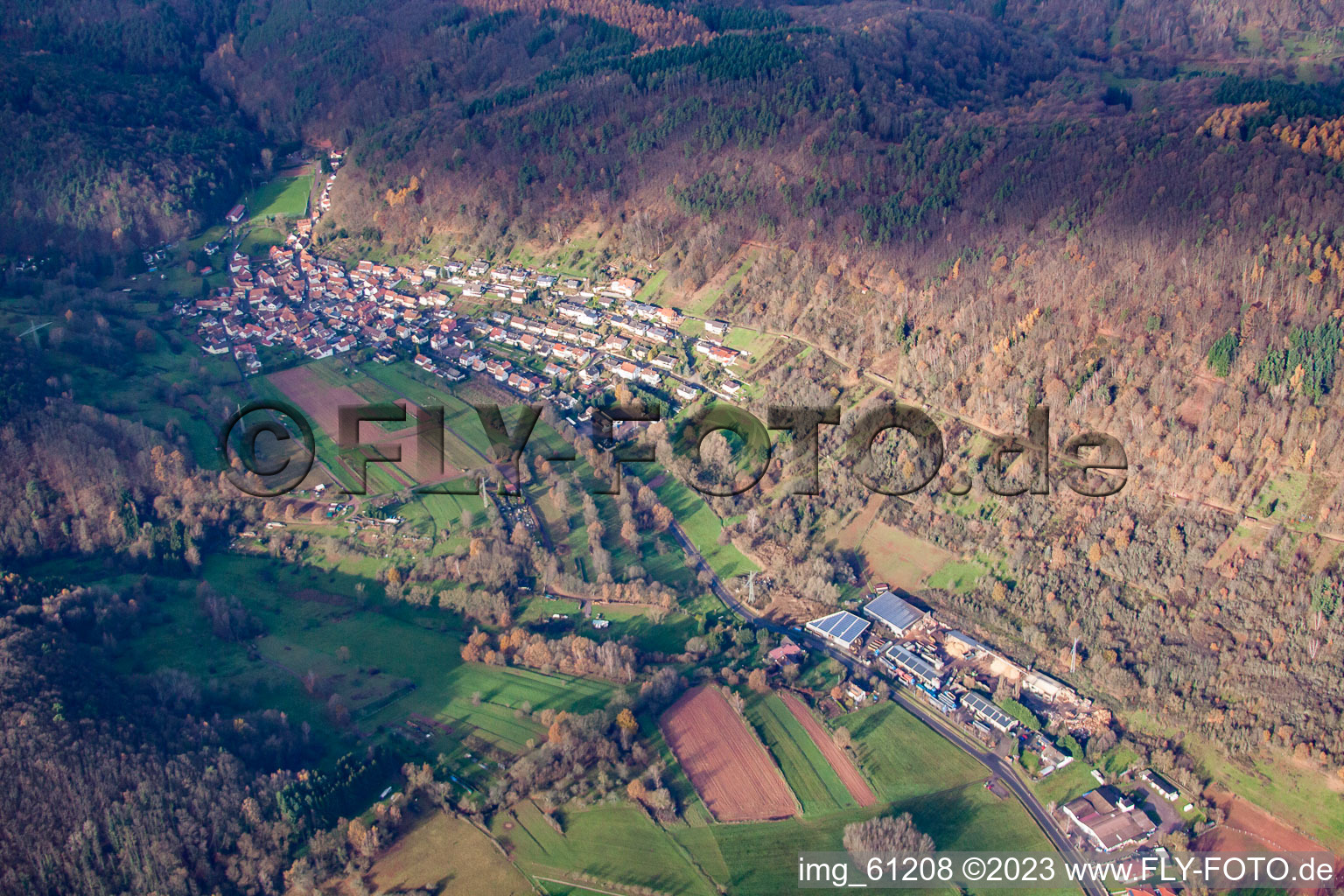 Annweiler am Trifels im Bundesland Rheinland-Pfalz, Deutschland aus der Luft betrachtet