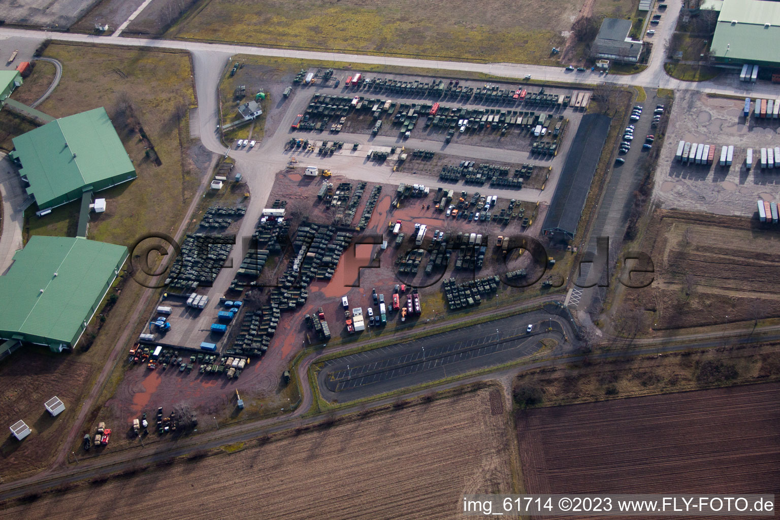 Luftaufnahme von Germersheim, Bundeswehr-Depot im Bundesland Rheinland-Pfalz, Deutschland