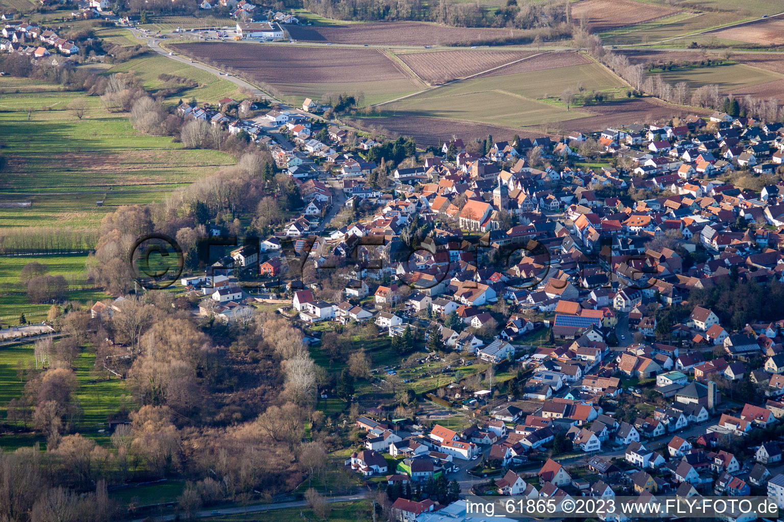 Ortsteil Billigheim in Billigheim-Ingenheim im Bundesland Rheinland-Pfalz, Deutschland von oben