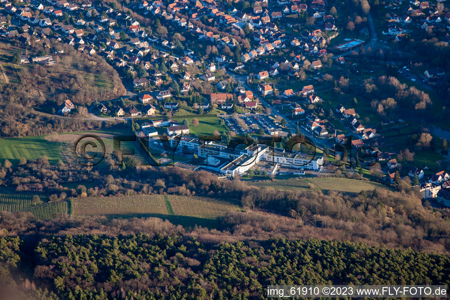 Schrägluftbild von Wissembourg von Westen im Bundesland Bas-Rhin, Frankreich