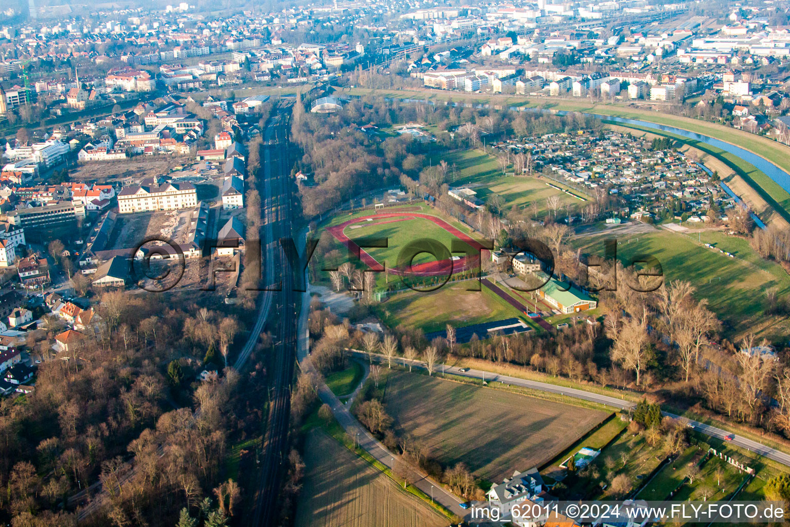 Luftbild von Münchfeld Stadion in Rastatt im Bundesland Baden-Württemberg, Deutschland