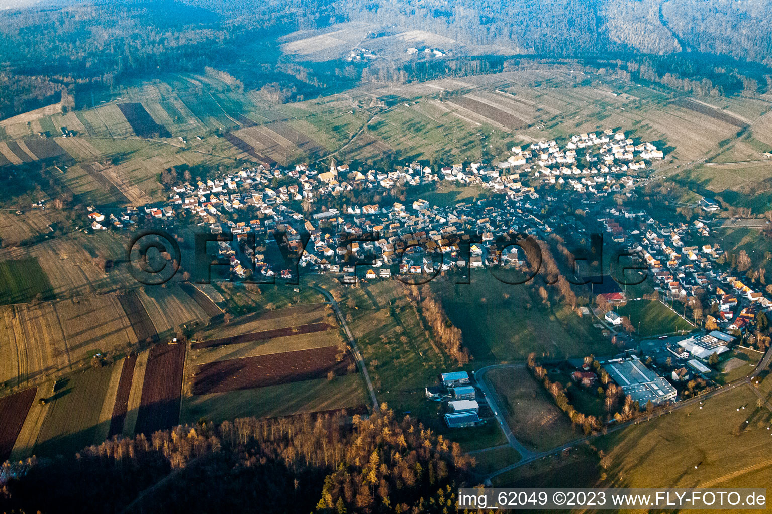 Drohnenbild von Ortsteil Völkersbach in Malsch im Bundesland Baden-Württemberg, Deutschland