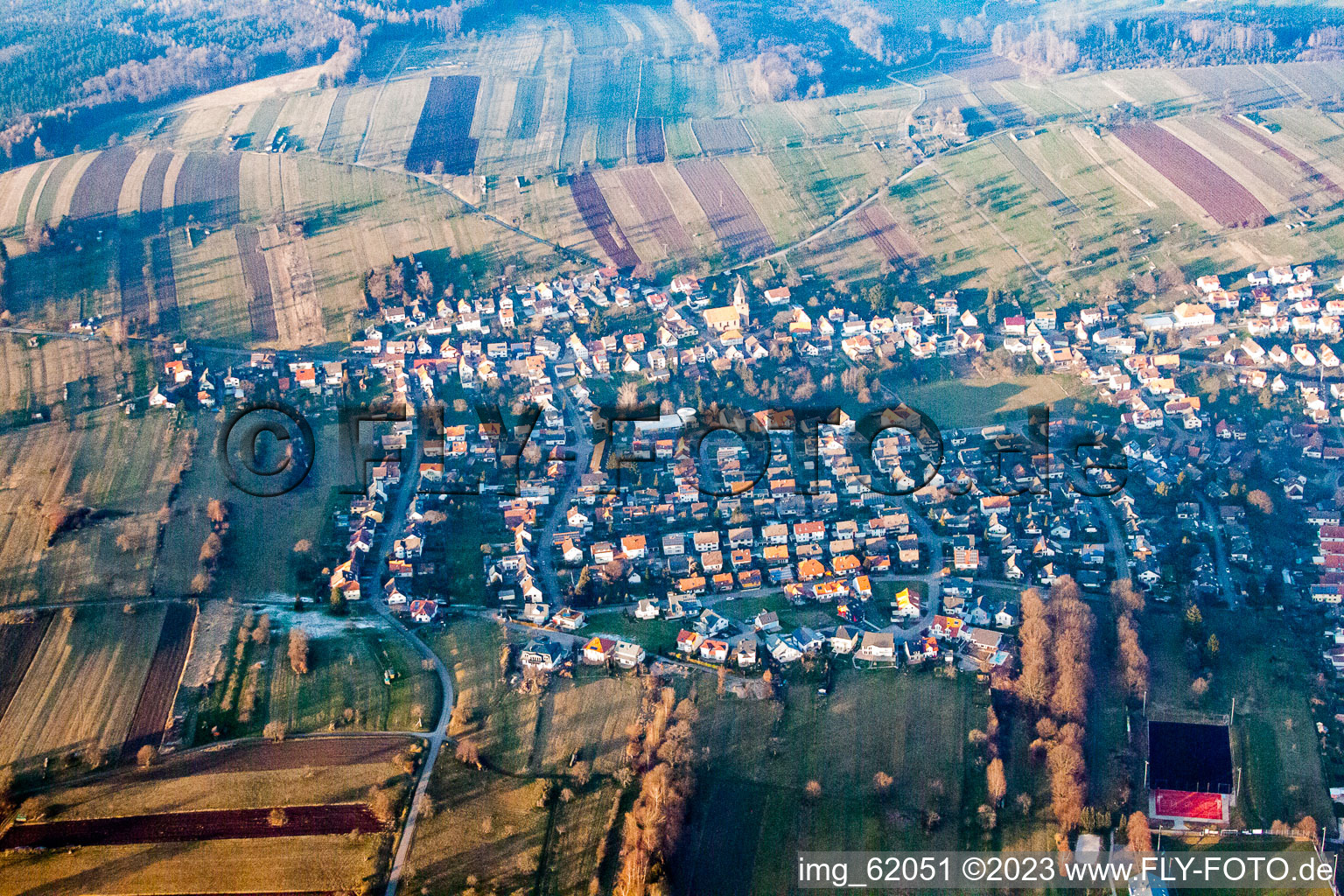Ortsteil Völkersbach in Malsch im Bundesland Baden-Württemberg, Deutschland von einer Drohne aus