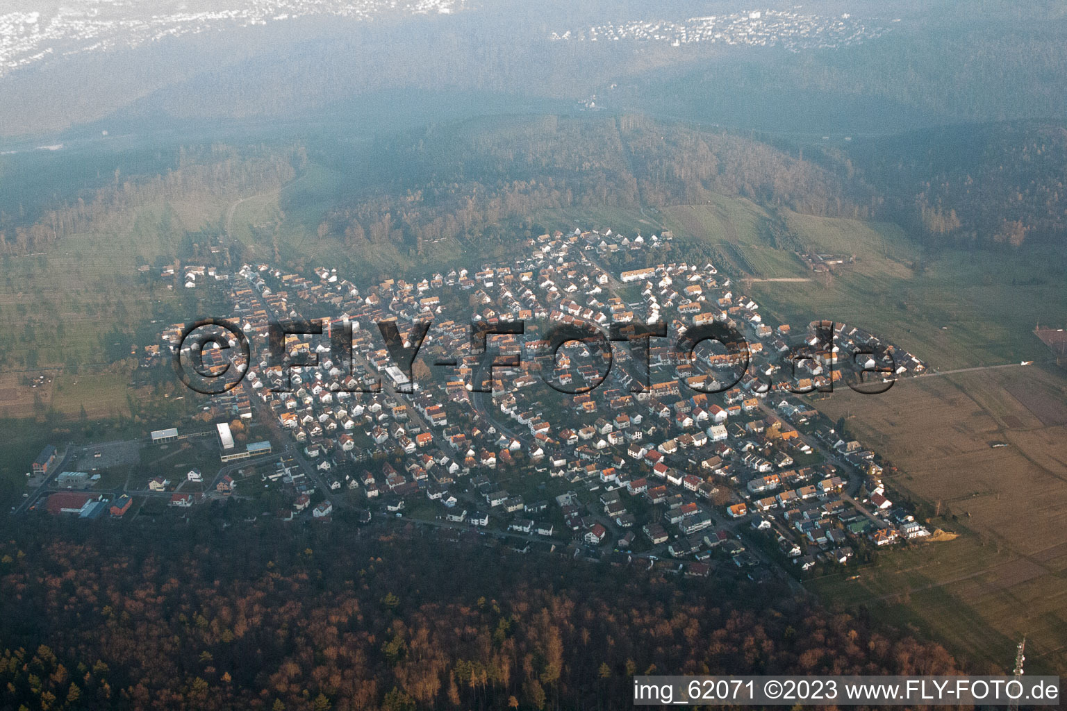 Ortsteil Spessart in Ettlingen im Bundesland Baden-Württemberg, Deutschland von der Drohne aus gesehen