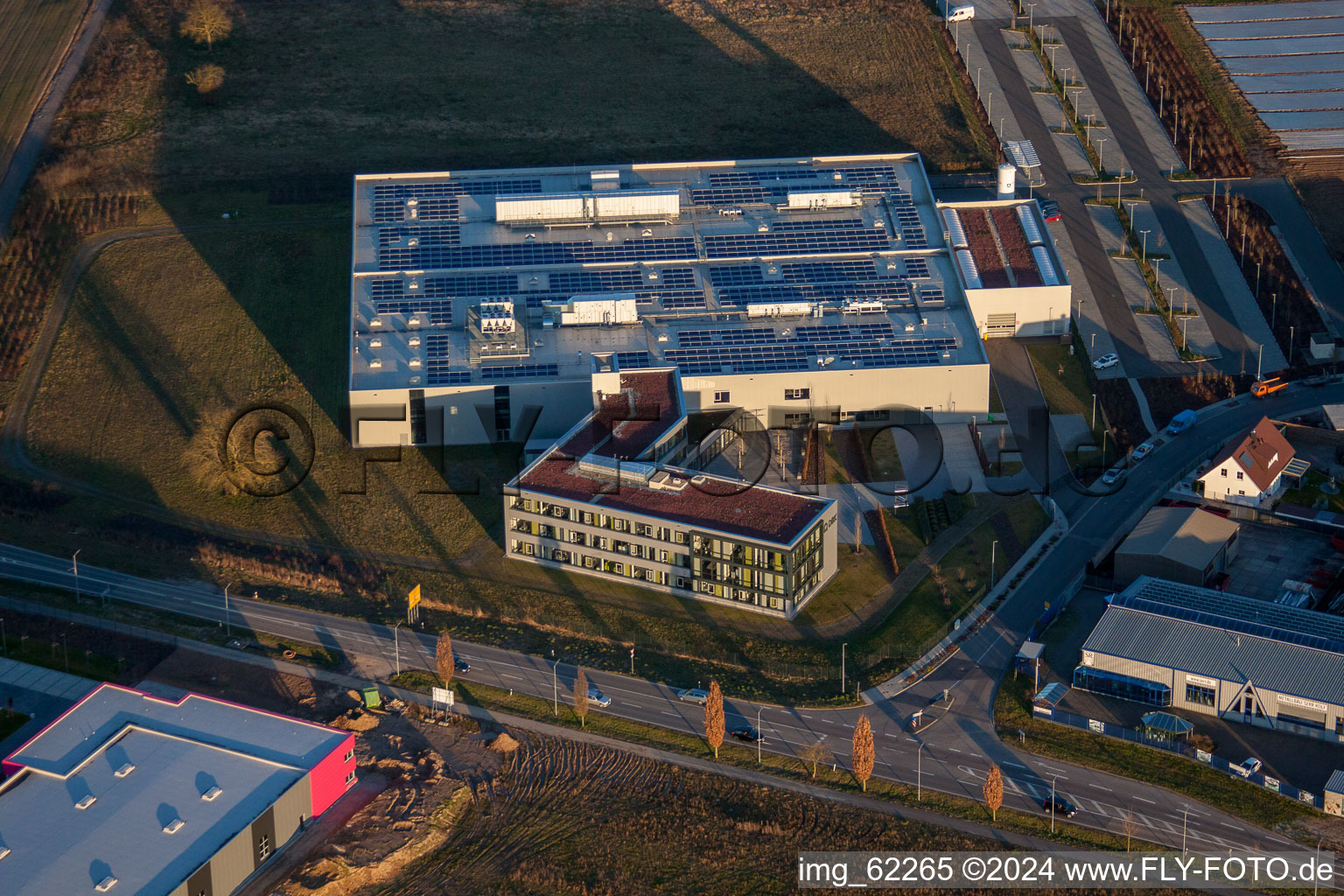 Luftbild von DBK EMS GmbH & Co. KG im Gewerbegebiet Nordring in Rülzheim im Bundesland Rheinland-Pfalz, Deutschland