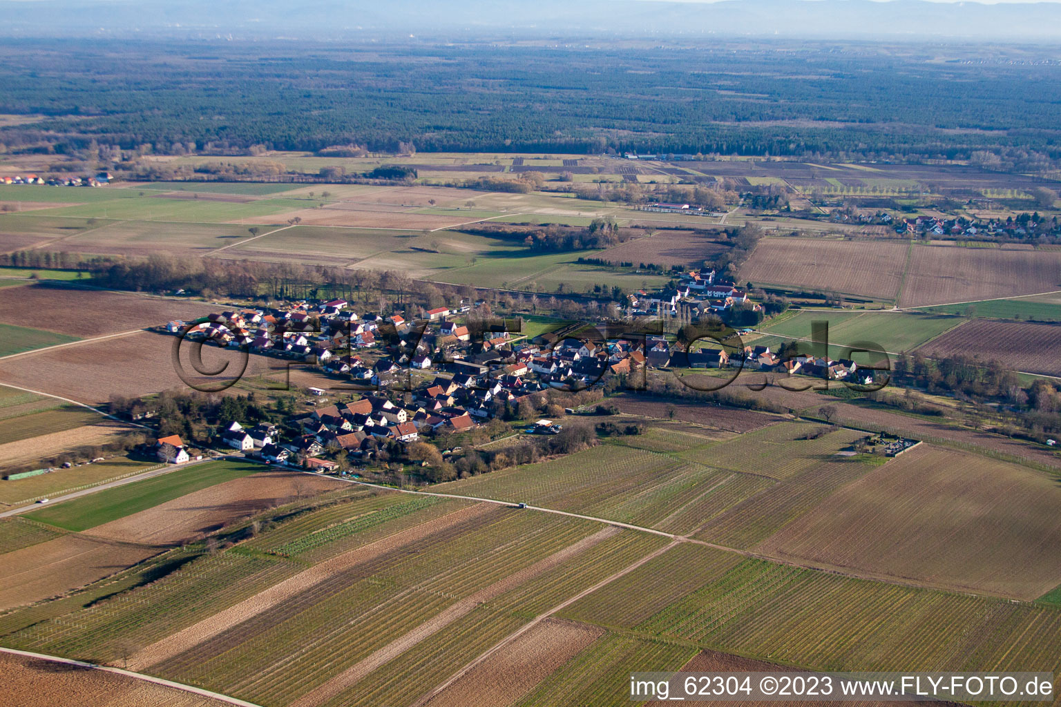 Luftaufnahme von Ortsteil Kleinsteinfeld in Niederotterbach im Bundesland Rheinland-Pfalz, Deutschland