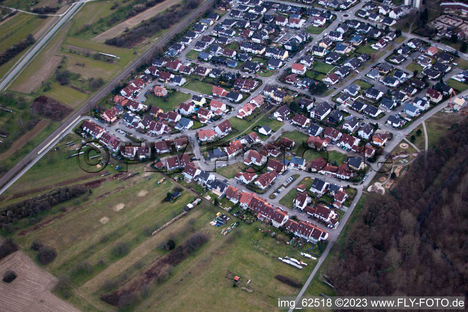 Drohnenbild von Ötigheim im Bundesland Baden-Württemberg, Deutschland