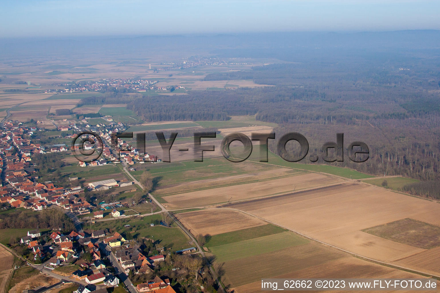Luftbild von Scheibenhard im Bundesland Bas-Rhin, Frankreich