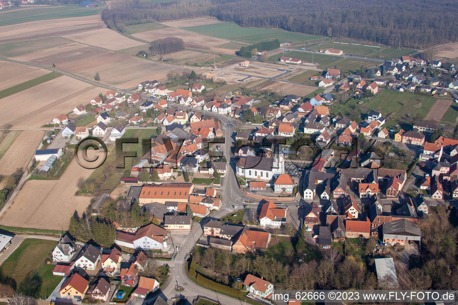 Niederlauterbach im Bundesland Bas-Rhin, Frankreich vom Flugzeug aus