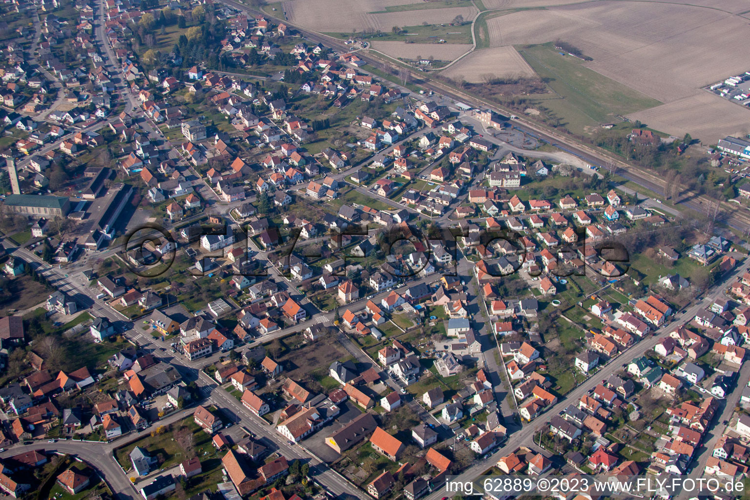 Gambsheim im Bundesland Bas-Rhin, Frankreich aus der Luft betrachtet