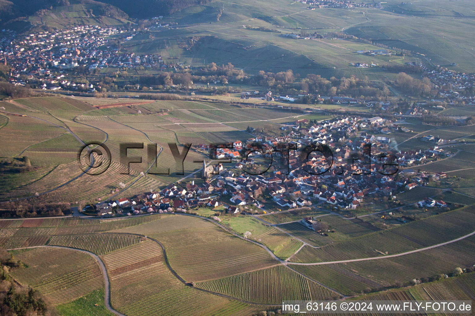 Dorf - Ansicht von Birkweiler im Bundesland Rheinland-Pfalz, Deutschland vom Flugzeug aus