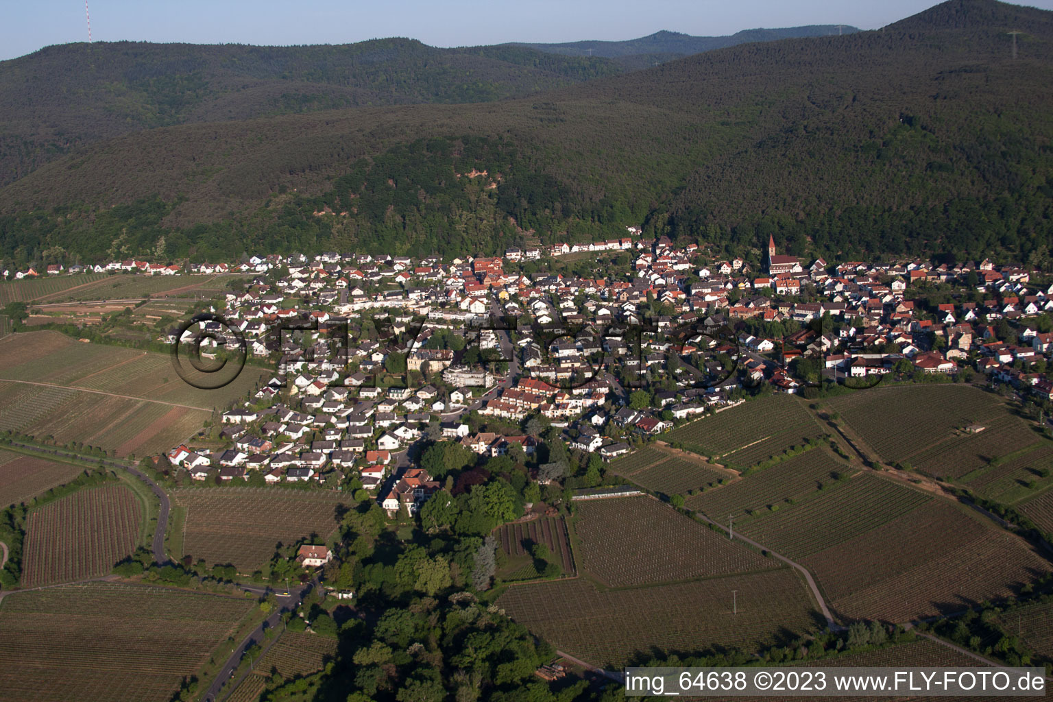 Ortsteil Königsbach in Neustadt an der Weinstraße im Bundesland Rheinland-Pfalz, Deutschland vom Flugzeug aus