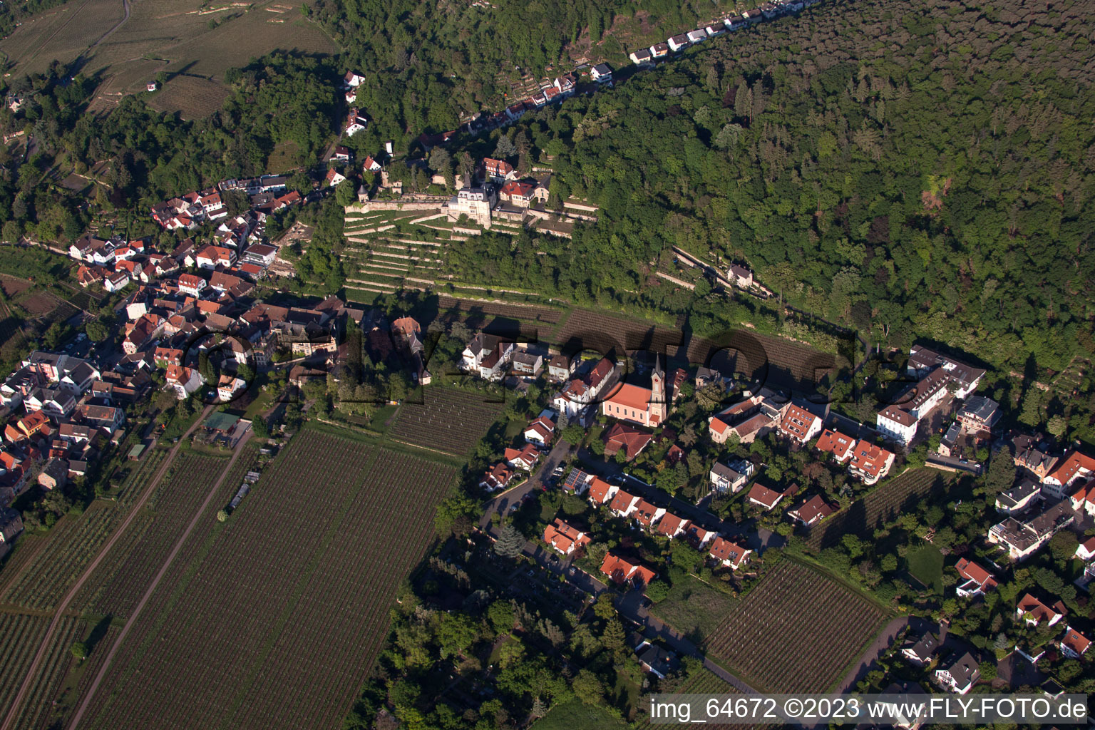 Luftbild von Burg Winzing und Haardter Schlössel in Neustadt an der Weinstraße im Bundesland Rheinland-Pfalz, Deutschland