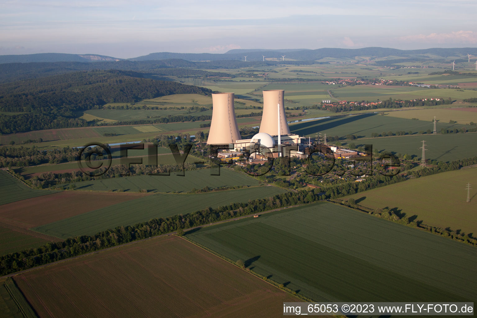 Luftaufnahme von Grohnde, AKW im Bundesland Niedersachsen, Deutschland