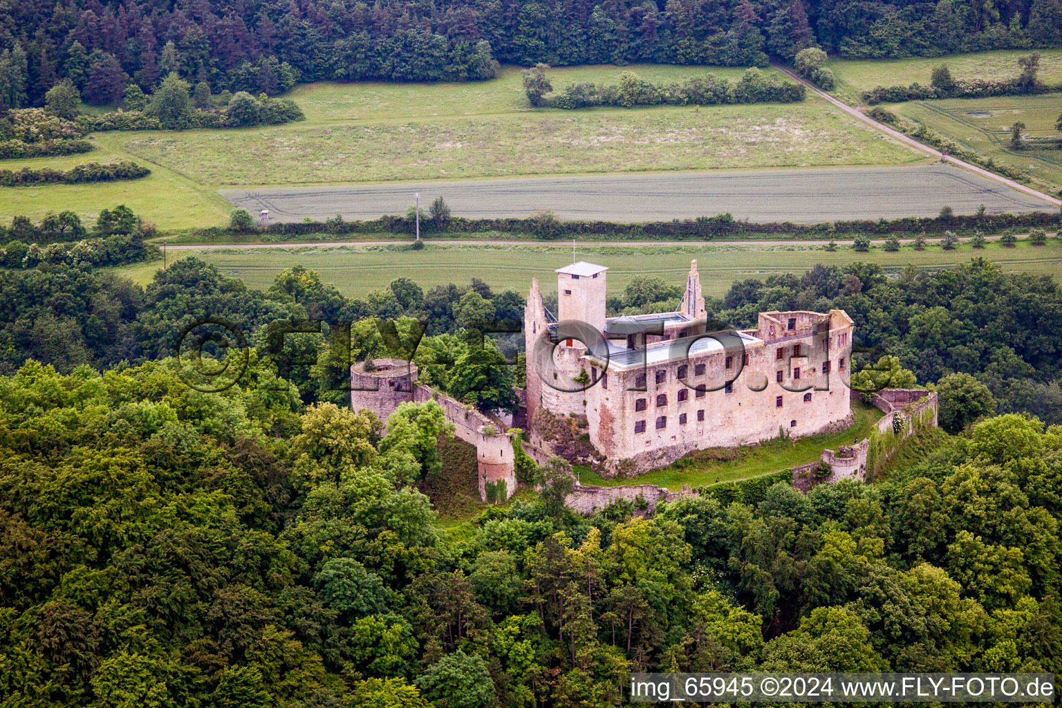 Burganlage der Veste Leuchtenburg Burgstall (Burgstätte) in Trimberg im Bundesland Bayern, Deutschland