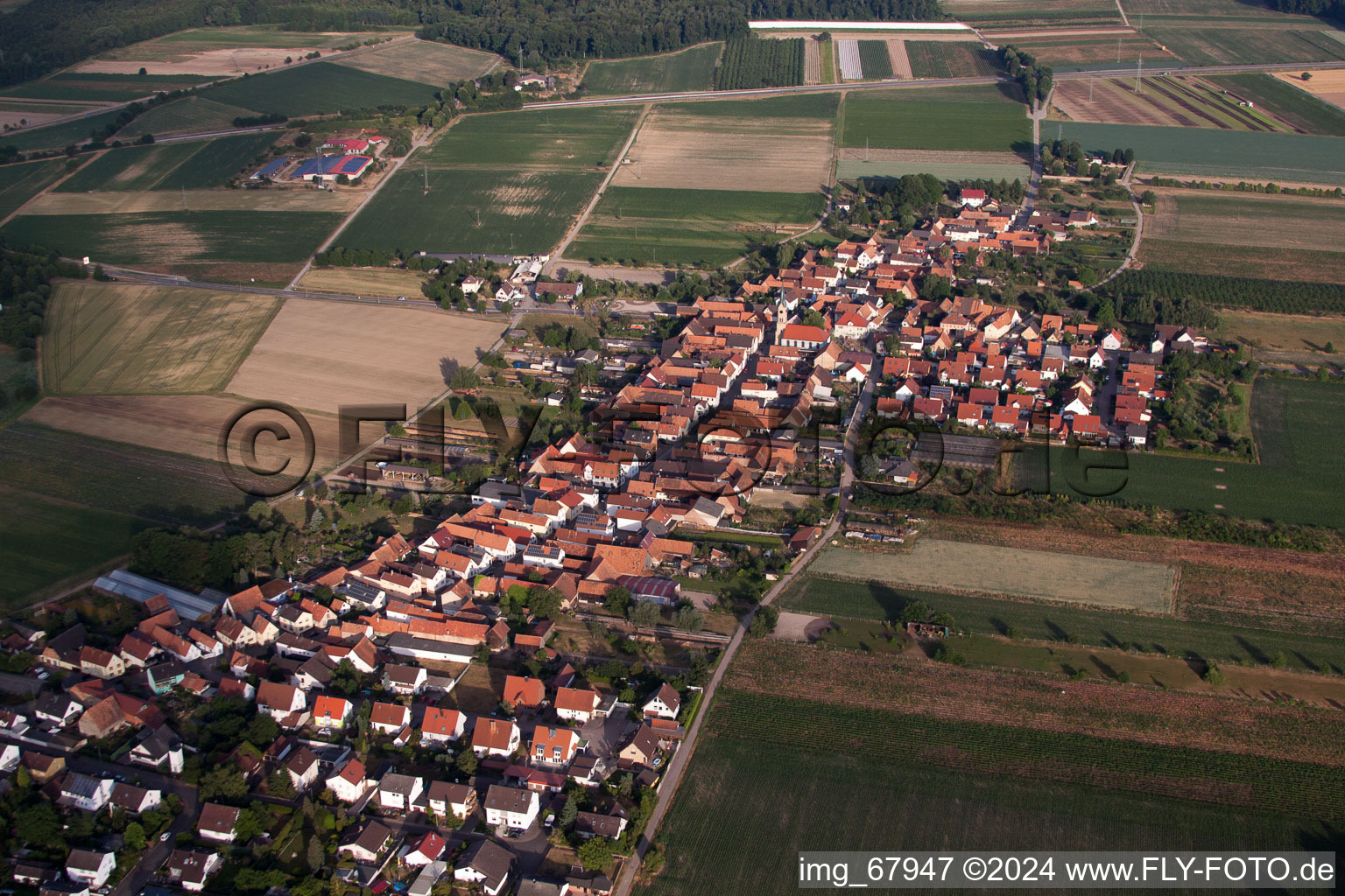 Erlenbach bei Kandel im Bundesland Rheinland-Pfalz, Deutschland aus der Luft betrachtet