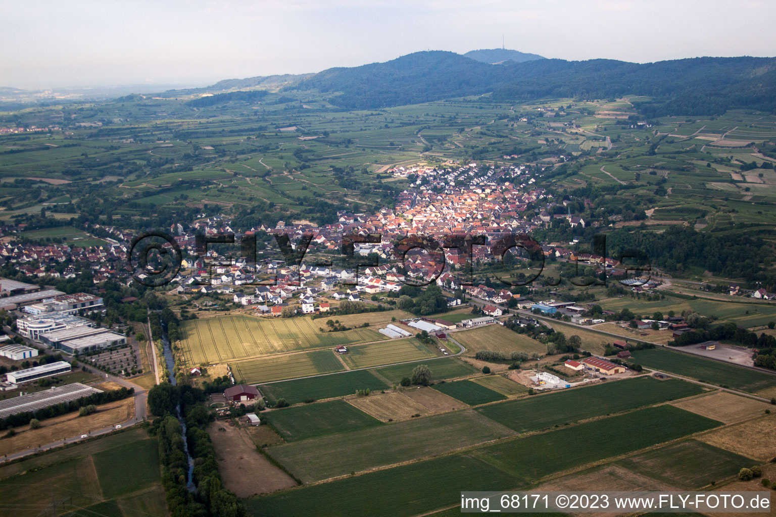 Riegel am Kaiserstuhl im Bundesland Baden-Württemberg, Deutschland vom Flugzeug aus