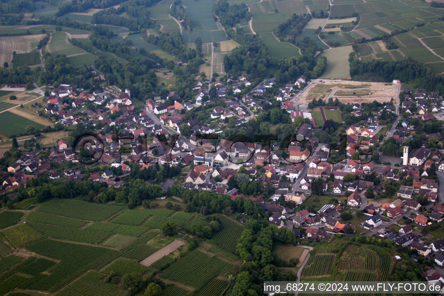 Luftbild von Ortsansicht der Straßen und Häuser der Wohngebiete in Buggingen im Bundesland Baden-Württemberg, Deutschland
