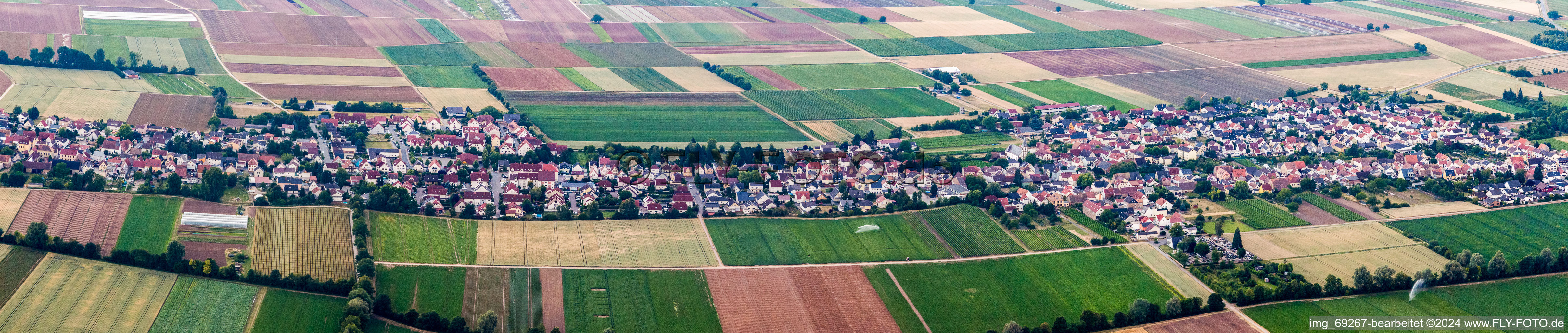 Panorama - Perspektive Ortsansicht der Straßen und Häuser der Wohngebiete in Rödersheim-Gronau im Bundesland Rheinland-Pfalz, Deutschland